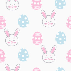 seamless pattern easter bunny with easter eggs on white background