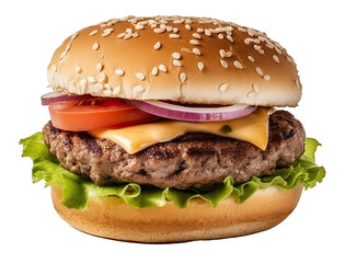 Beef Burger Isolated. Illustration AI Generative