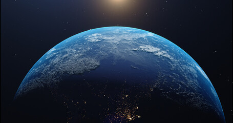 the illustration of the earth from space is very detailed and realistic, the result of a 3d computer model.  perfect illustration for earth day banners and more