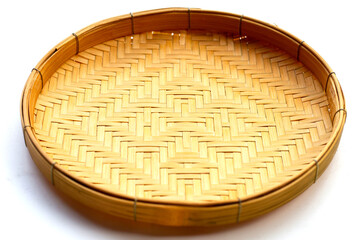 Bamboo weave plate on white background.