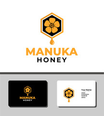 Simple and outstanding logo template design that illustrates a simple honeycomb icon and manuka flower