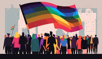 Pride month - LGBT flag and diverse group of people, Generative ai