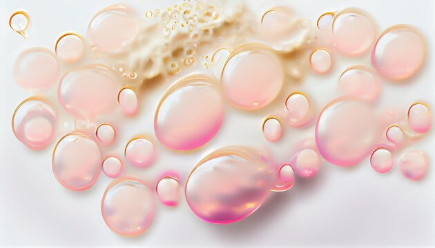 Beautiful Pink Soapy Water Bubbles With Foam For Washing On White Background., Created With Generative Ai