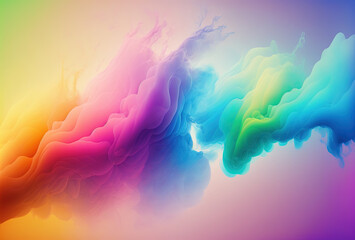 Clubs of multicolored neon smoke, ink. An explosion, a burst of holi paint. Abstract psychedelic pastel light background. 3D rendering. AI generated.