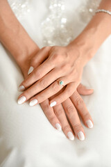 Ring on the bride`s hand. ready for a wedding celebration.
