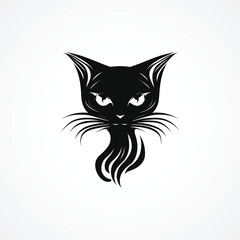 Vector image of a black cat on a white background. Design element.