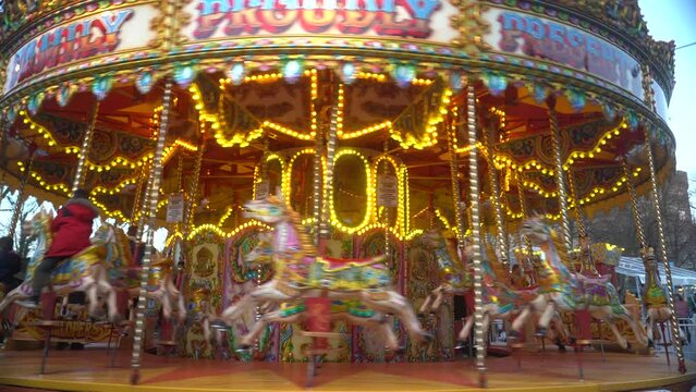 Kilkenny. Ireland. A beautiful carousel spinning in an amusement park