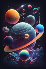 Abstract planets and space background. AI generated