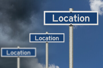 Obraz premium Location on blue street signs for real estate