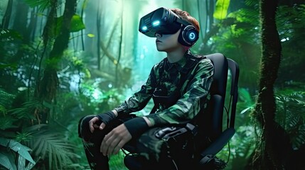 Virtual Reality Experience: Young Girl Wearing VR Headset Immerses Herself in Digital Worlds | High-Quality Stock Photo