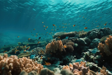 Naklejka na ściany i meble coral reef and fishes sea life underwater nature tropical blue