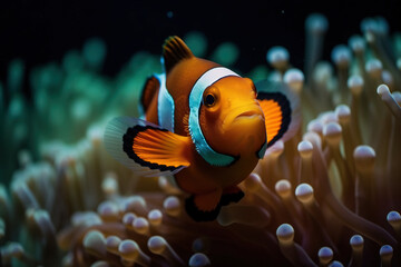Fototapeta na wymiar nemo clownfish in sea with coral colorful