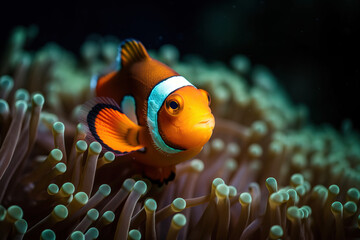 Obraz na płótnie Canvas nemo clownfish in sea with coral colorful