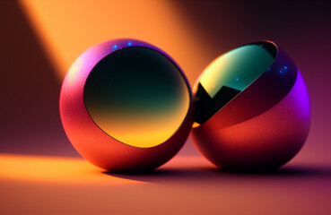 Illustration of two glossy spheres resting on a flat surface created with Generative AI technology