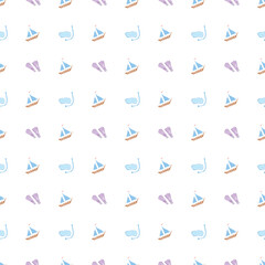 Summer seamless pattern. travel background. Travel vacation set of icons, journey and trip background. Doodle summer travel icons. Vacation vector pattern with travel icons