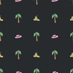 Summer seamless pattern. travel background. Travel vacation set of icons, journey and trip background. Doodle summer travel icons. Vacation vector pattern with travel icons