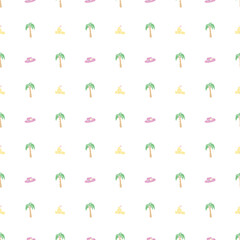 Summer seamless pattern. travel background. Travel vacation set of icons, journey and trip background. Doodle summer travel icons. Vacation vector pattern with travel icons
