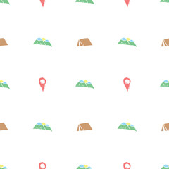 Summer seamless pattern. travel background. Travel vacation set of icons, journey and trip background. Doodle summer travel icons. Vacation vector pattern with travel icons