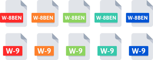 W-8BEN & W-9 tax document file icons vector set