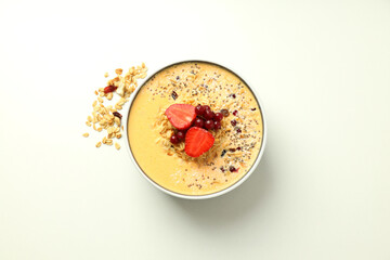 Concept of delicious food with smoothie with different ingredients, top view