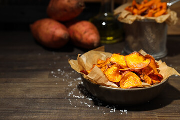 Concept of tasty food - sweet potato fries