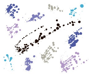 Overlay, elements of paint ink splatter, set. Vector illustration
