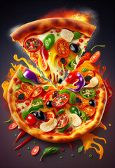 Exploding pizza Topping with vegetables