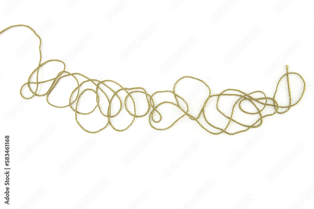 Wall mural tangled colorful cotton thread isolated on white background. abstract thread lines chaos pattern.