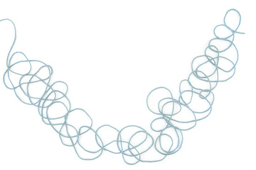 Tangled colorful cotton thread isolated on white background. Abstract thread lines chaos pattern.