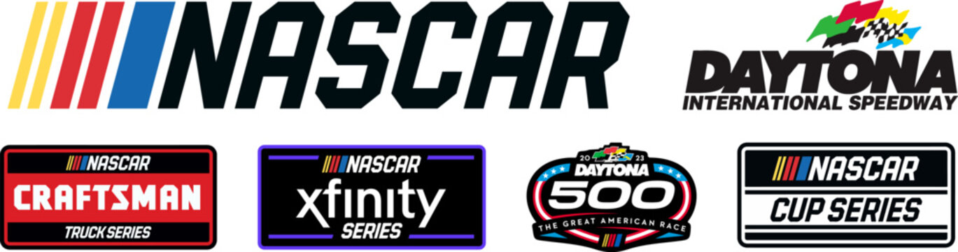 Nascar, National Association for Stock Car Auto Racing. Logos of Daytona, NASCAR Cup Series, Xfinity Series, Craftsman Truck Series, Daytona 500. Kyiv, Ukr - Mar 21, 2023