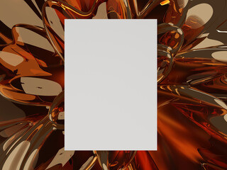 3D rendering of a template, funnel of glassy waves behind the canvas, in brown and orange