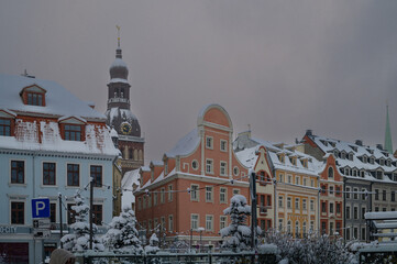 snow on the street in Old Riga in december 2021 2