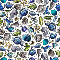 Underwater сartoon funny seamless pattern