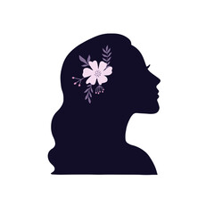 Female elegant silhouette with flower composition. Beautiful women's head in profile. Vector illustration