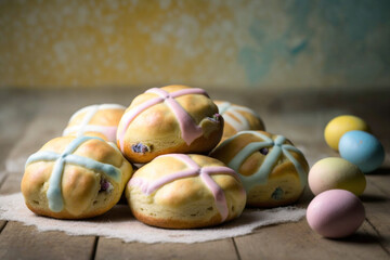 hot cross buns and easter eggs, generative AI