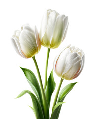 White Tulips Isolated on transparent, White flowers for rustic wedding design, Generative AI