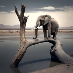 Lonely elephant on tree