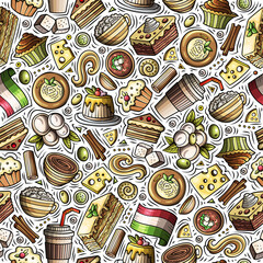 Italian cuisine сartoon funny seamless pattern