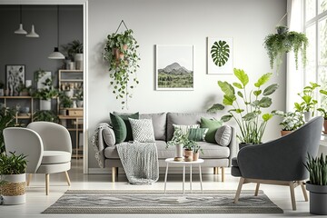 Modern Scandinavian-style living room interior, generative AI