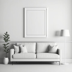 Modern interior design of living room with white sofa. Home interior with wall. Mock-up. Generative ai