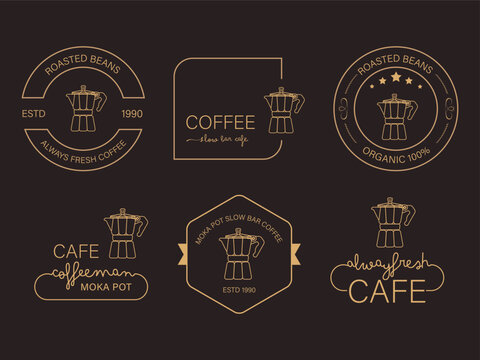 Coffee premium label banner paper texture minimal style. Moka pot slow bar cafe. vintage banner and badges design.