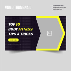 Body fitness youtube tutorials video cover template design, vector eps 10 file format