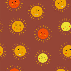 Smiling sun, abstract personage, mascot design, funny face, cute icon.