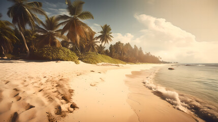 Sandy tropical beach with palm trees (ai generated)