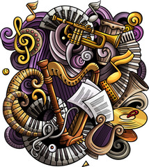 Classic music detailed cartoon illustration