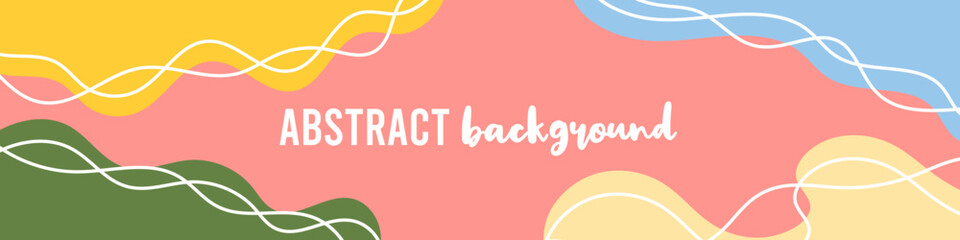 Abstract organic wavy shapes background. Hand drawn vibrant colors horizontal banner. For newsletter, web header, social media post, promotional banner. Vector illustration, flat design