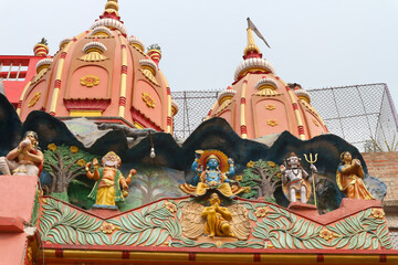 Brahma, Vishnu and Shiva at a Vaishnava Hindu temple in West Bengal, India.