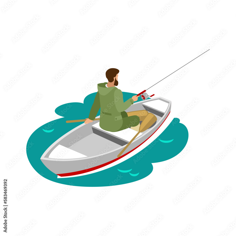 Poster fisherman isometric illustration