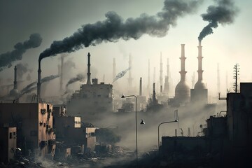The city's environmental pollution and factory smoke, generative AI