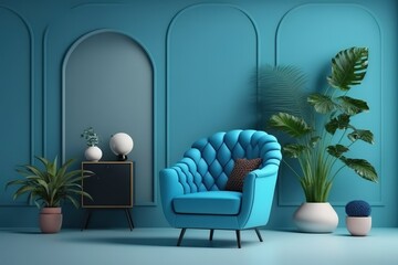 interior design of a living room with a chair in a empty house, generative AI